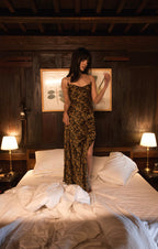 Satin Slip Dress with a Tie-Up Back - Tiger Wave