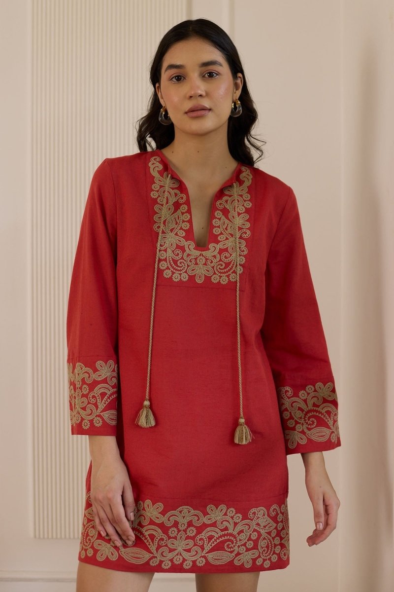 Berry Red Kaftan Dress - Calling June India