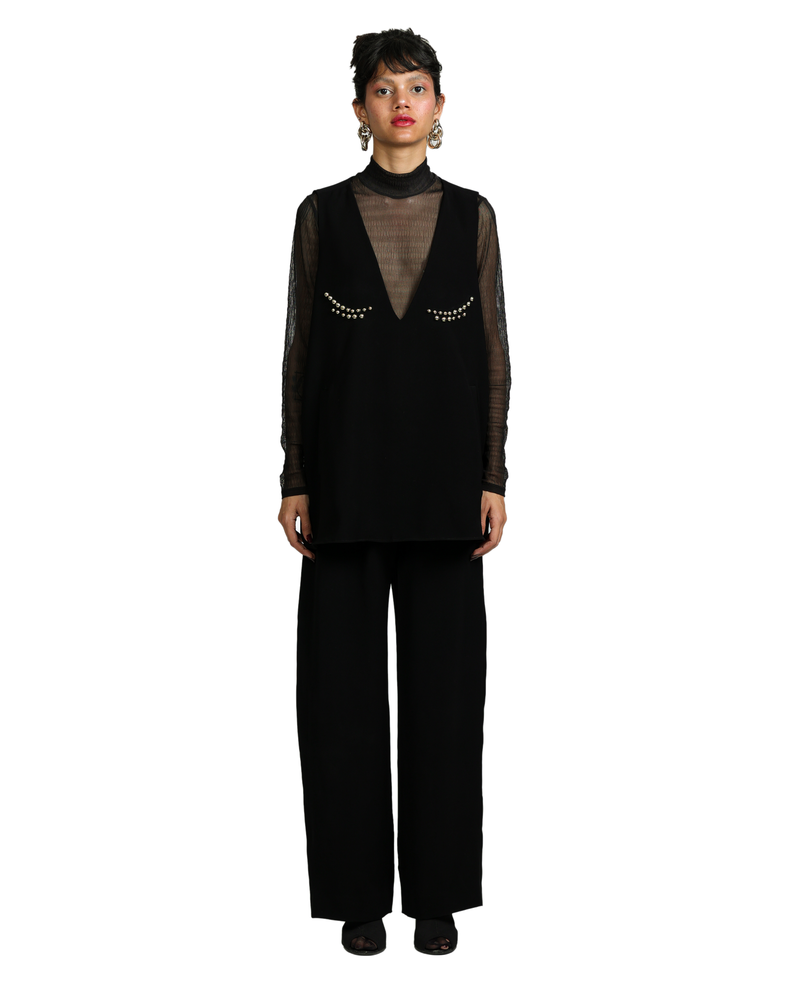Dot Dress With Pants - Black