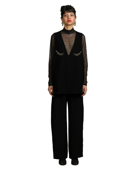 Dot Dress With Pants - Black