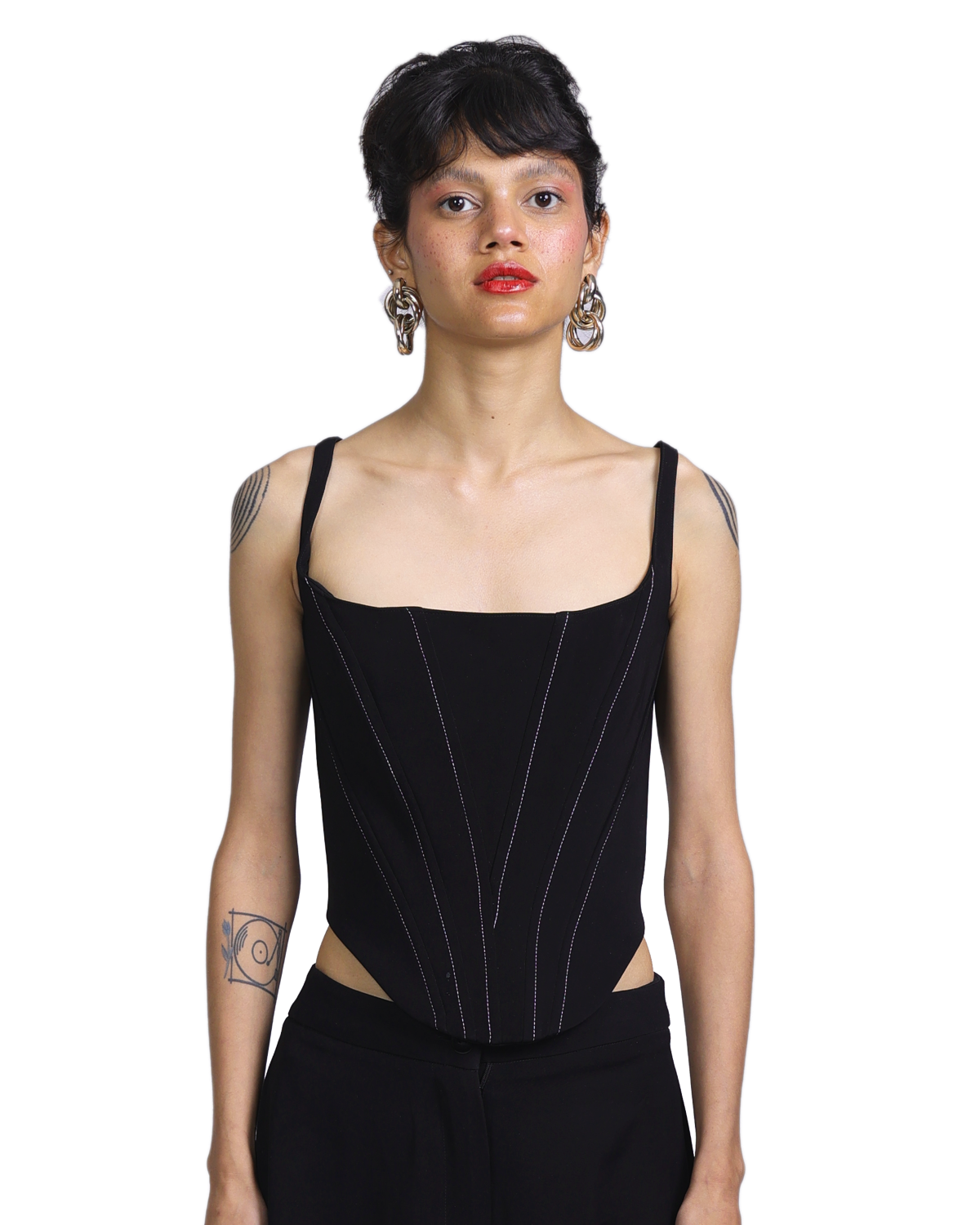 Knotty Corset With High Waisted Pants - Black