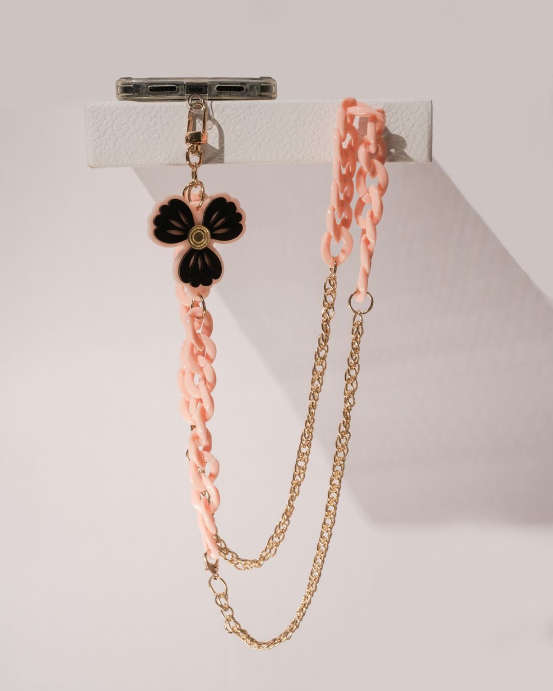 LIGHT PEACH FLOWER LONG PHONE STRAP