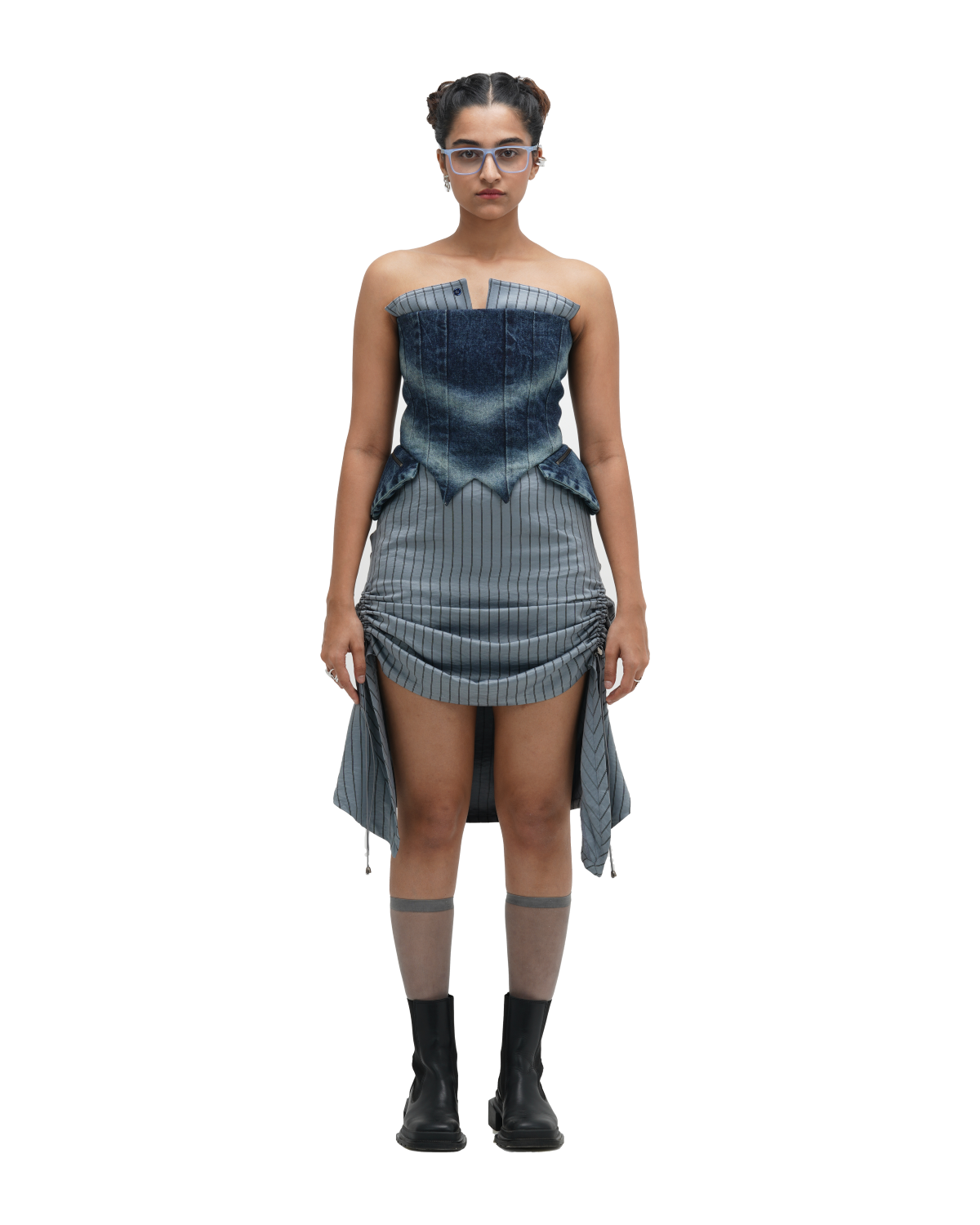 CORSPLIT CORSET AND RUCH HOUR SKIRT - BLUE