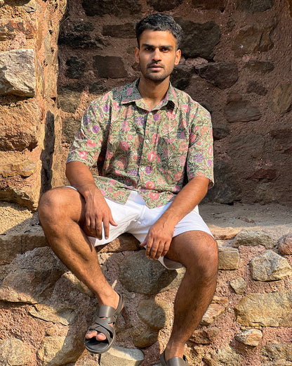 Hand Block Printed 100% Cotton Shirt - Mughal Vines