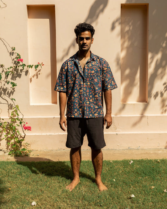 Hand Block Printed 100% Cotton Shirt - Moss