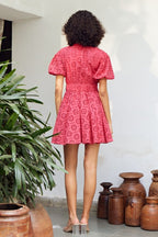 Marah Schiffli Red Mini Dress - Calling June India
