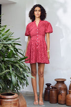 Marah Schiffli Red Mini Dress - Calling June India