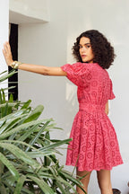 Marah Schiffli Red Mini Dress - Calling June India