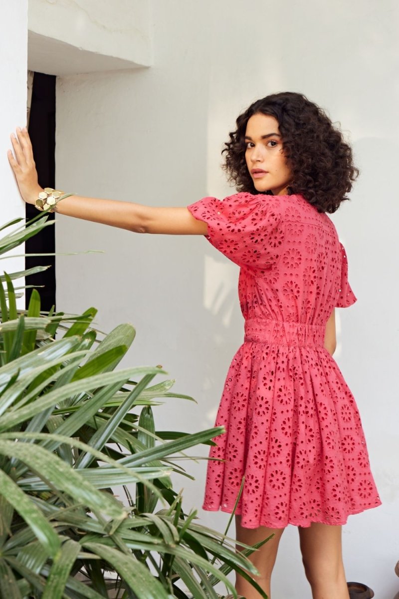 Marah Schiffli Red Mini Dress - Calling June India