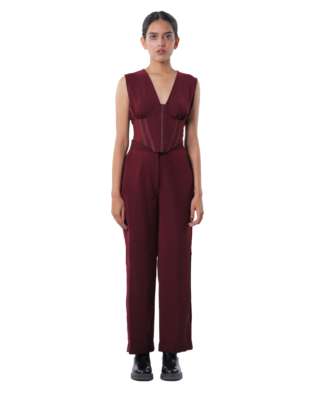 Affair Corset With High Waisted Pants - Merlot