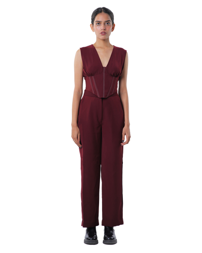 Affair Corset With High Waisted Pants - Merlot