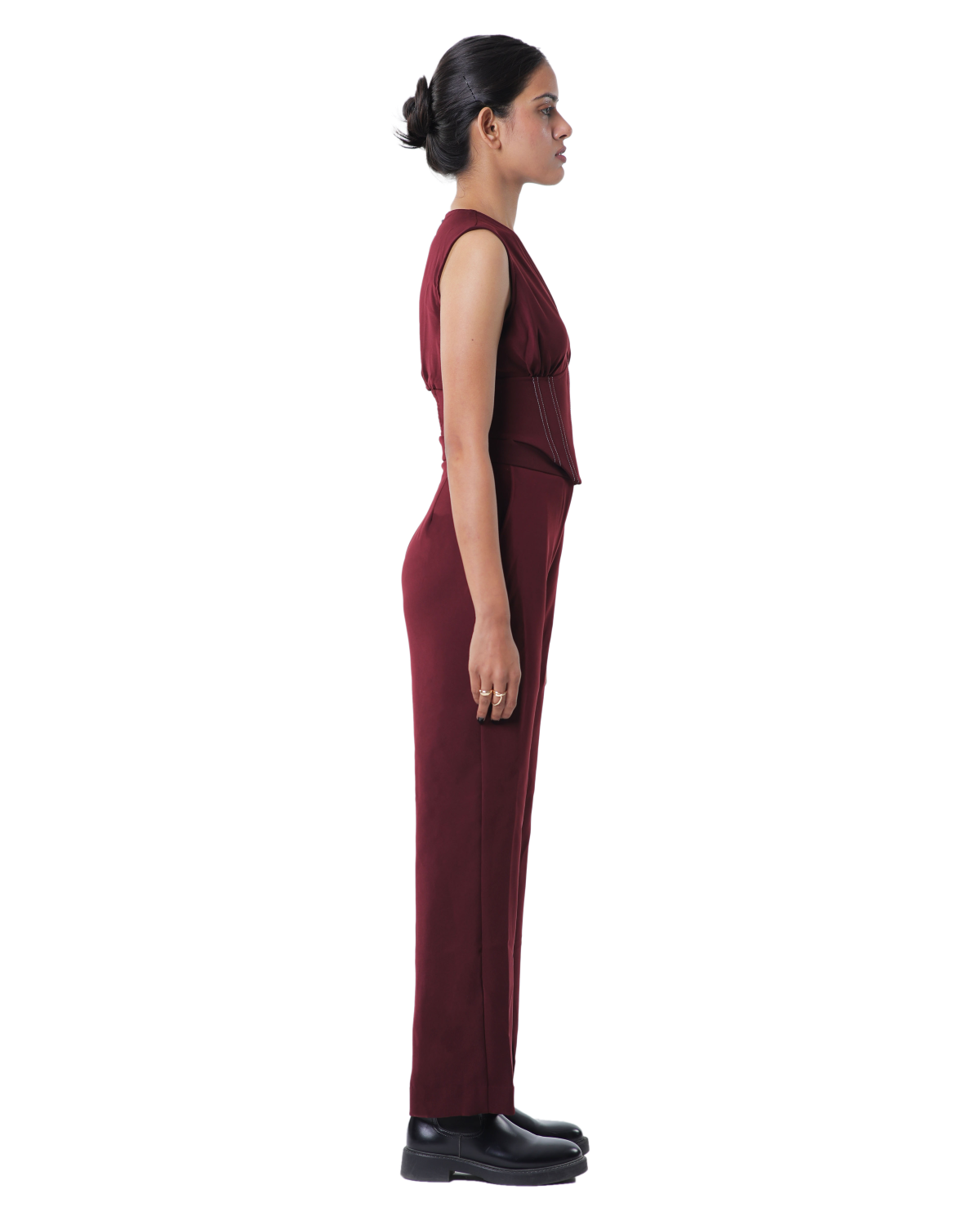 Affair Corset With High Waisted Pants - Merlot