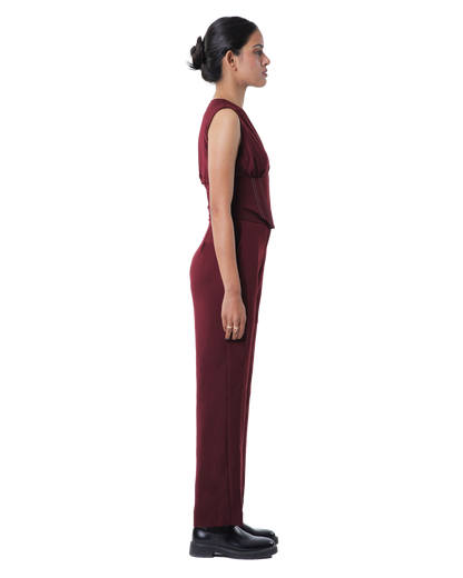 Affair Corset With High Waisted Pants - Merlot