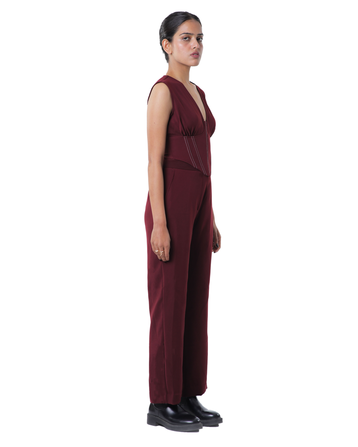 Affair Corset With High Waisted Pants - Merlot