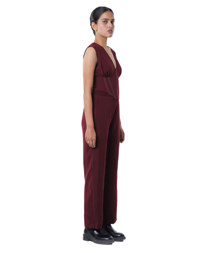 Affair Corset With High Waisted Pants - Merlot