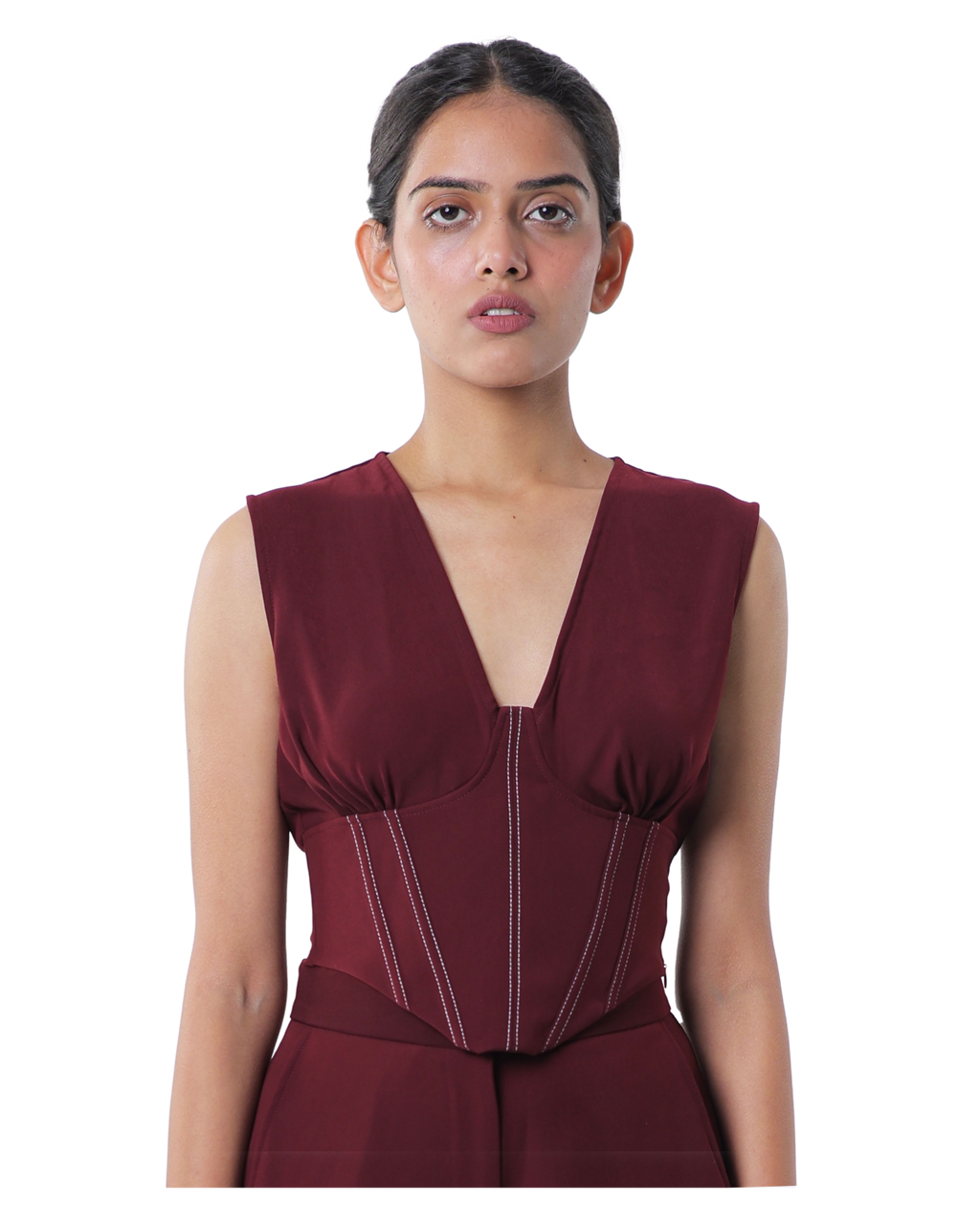 Affair Corset With High Waisted Pants - Merlot