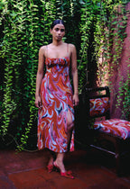 Cayenne Wave Ruched Bust Slip Dress