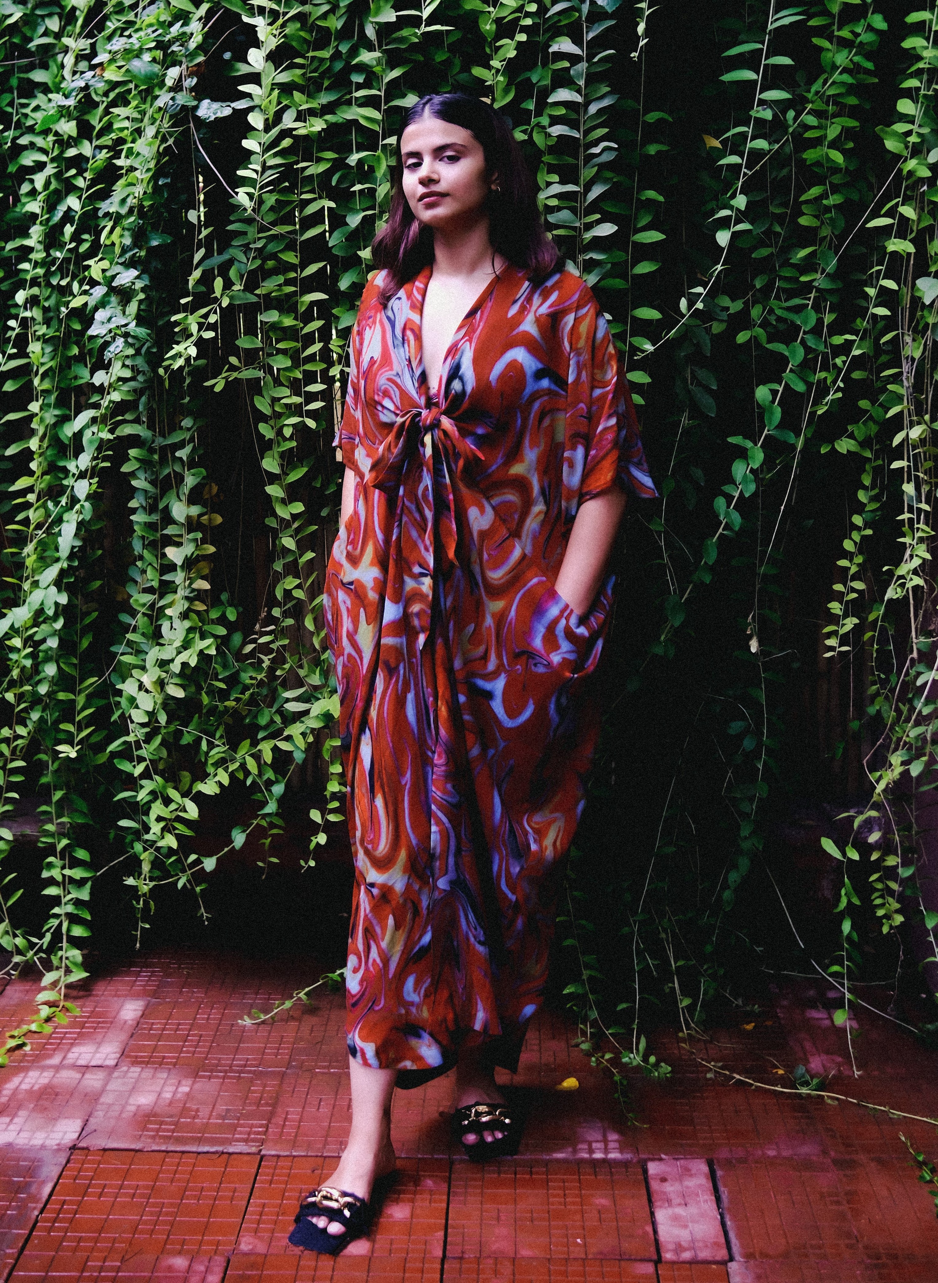 Cayenne Wave Front Or Back Tie Kaftaan Dress