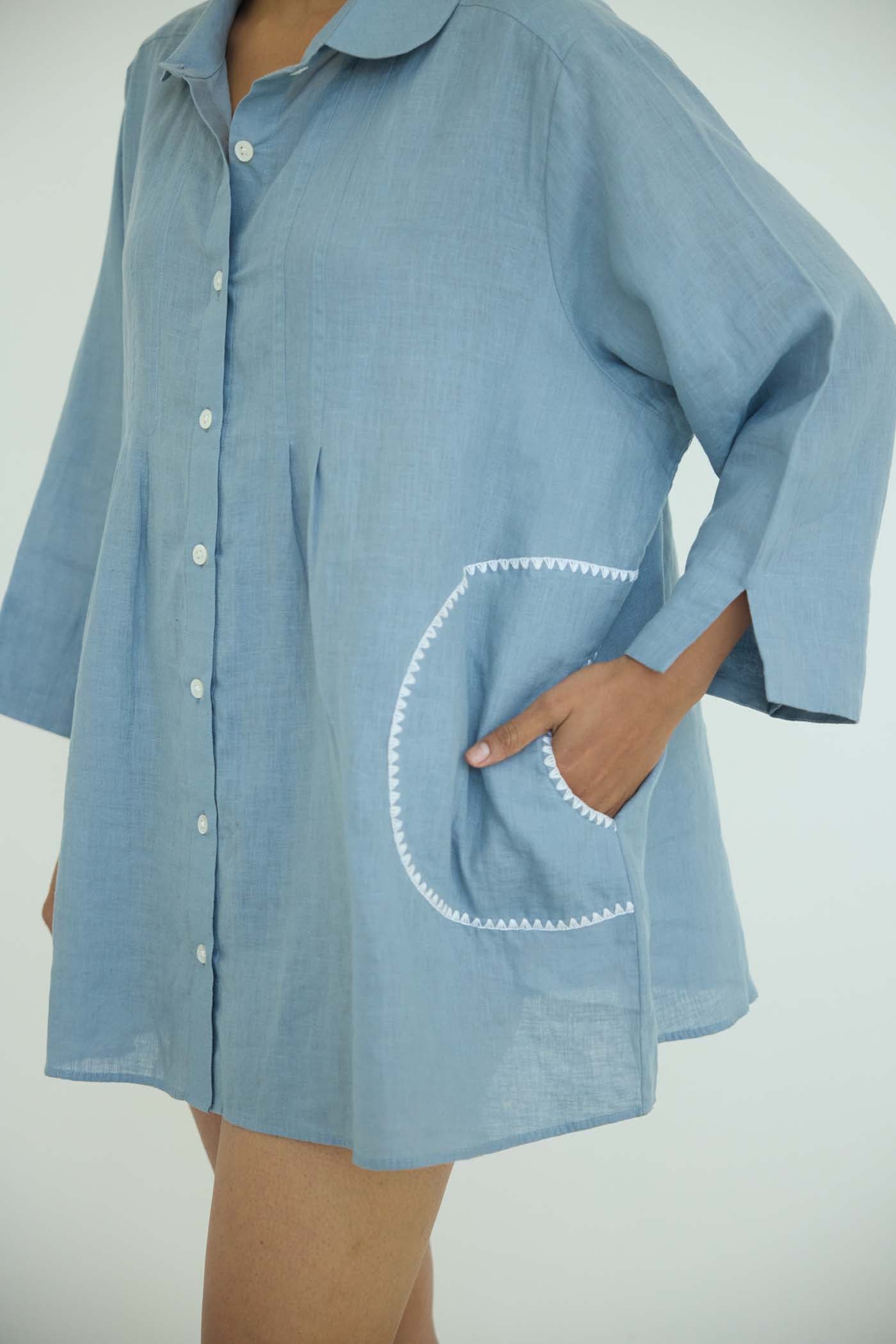 Sari Embroidered Shirt Dress