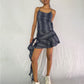 Ruffled Mini Skirt- Striped Navy