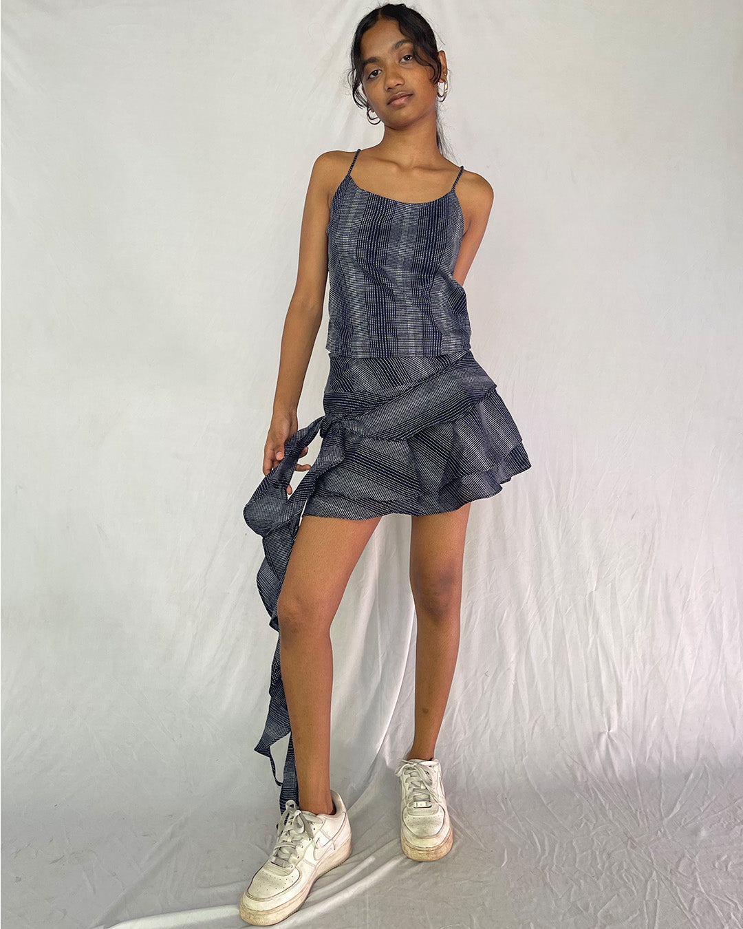 Ruffled Mini Skirt- Striped Navy