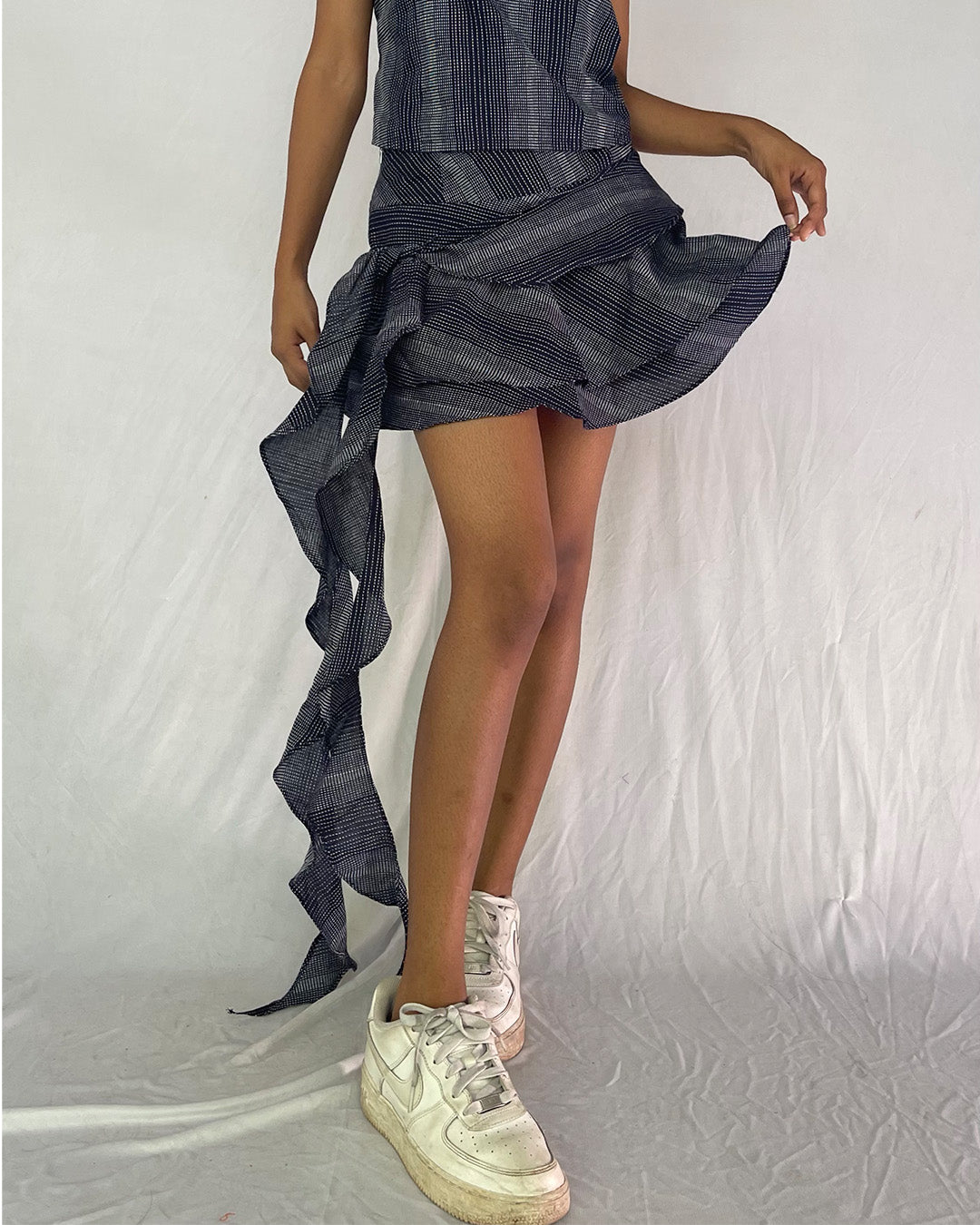 Ruffled Mini Skirt- Striped Navy
