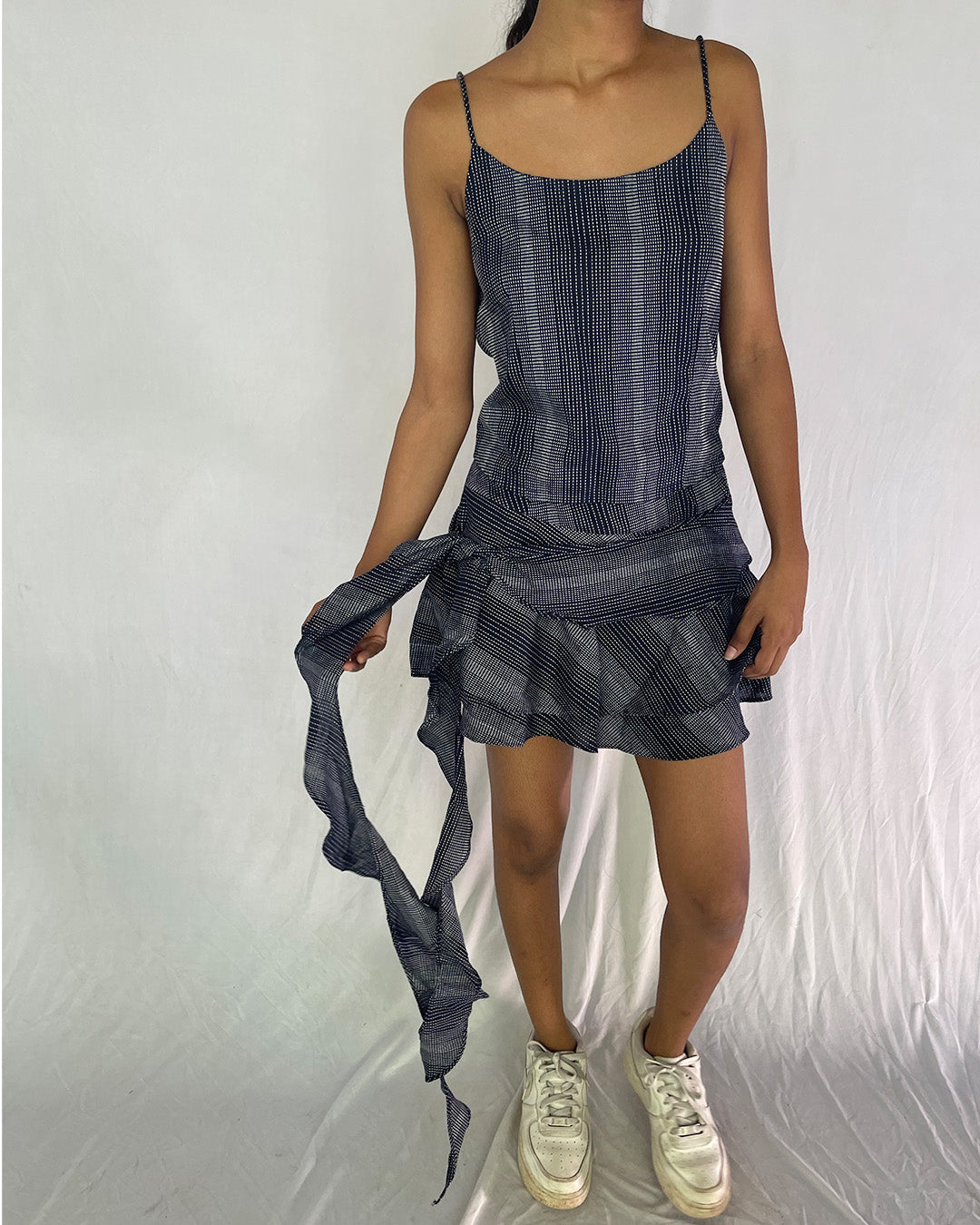 Ruffled Mini Skirt- Striped Navy