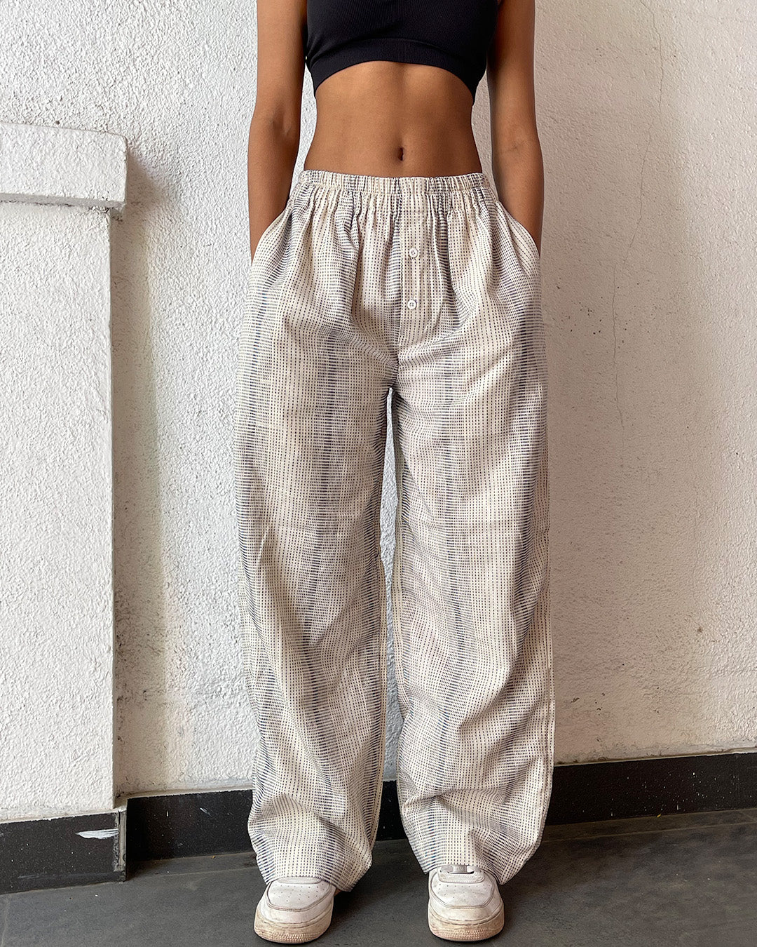 Striped Trousers- White