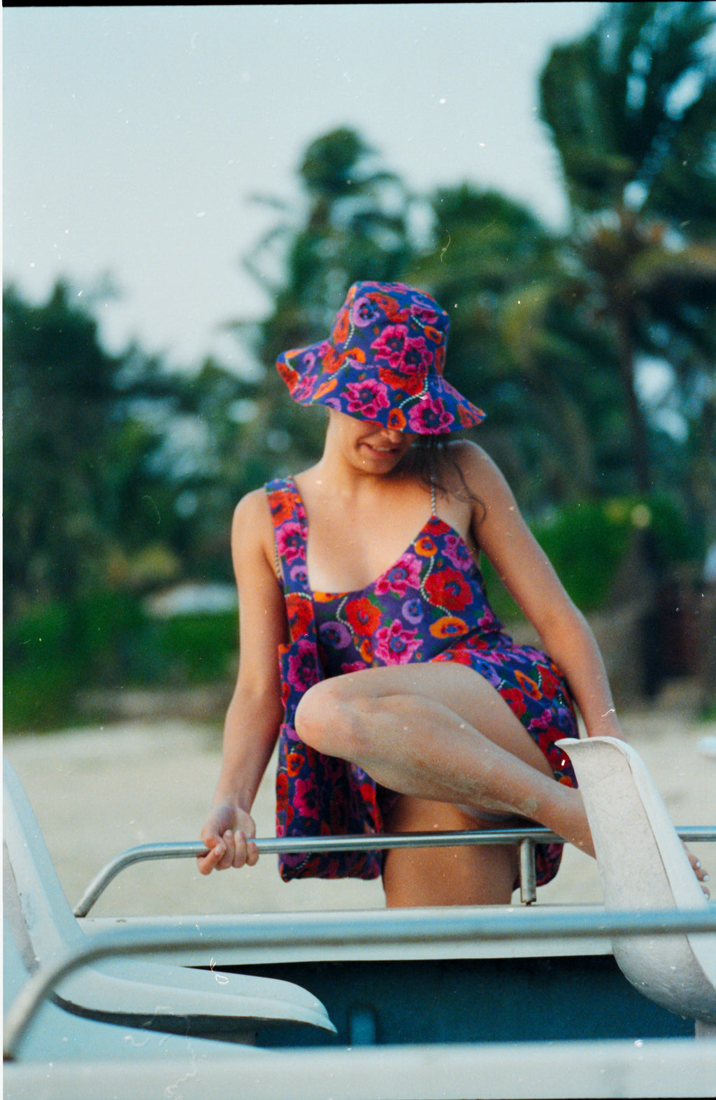 Oriental Poppy Short Slip Dress With Adjustable Handcrafted Straps