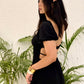 Backless Dress with Front Slit - Black