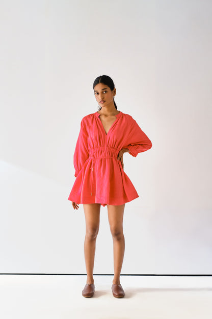 Red Short Dress in Linen