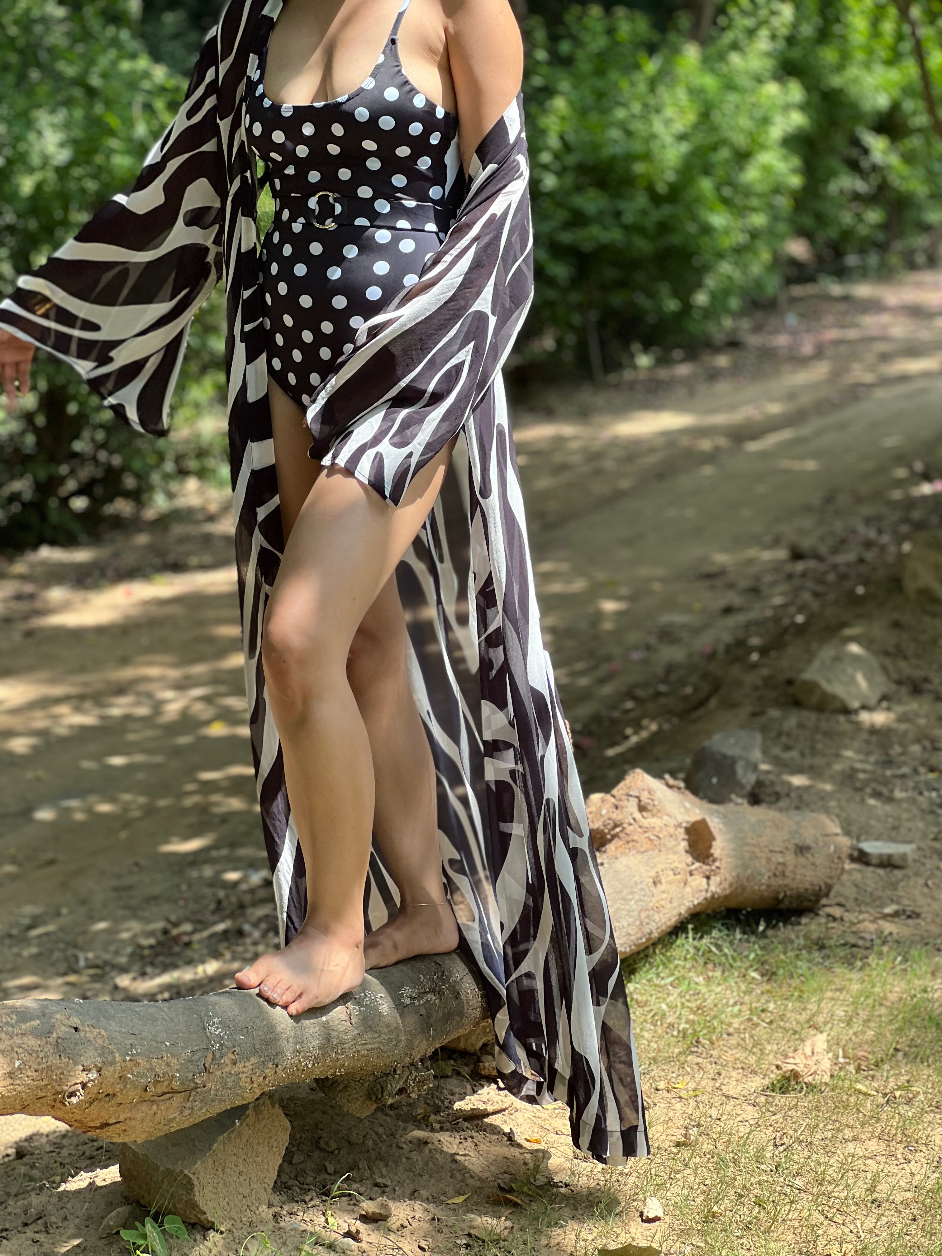 Kaftaan with Drawstring Waist - Noir Wave