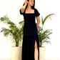 Backless Dress with Front Slit - Black