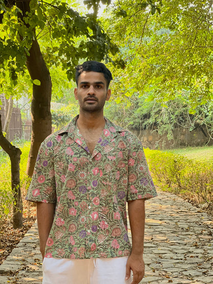 Hand Block Printed 100% Cotton Shirt - Mughal Vines