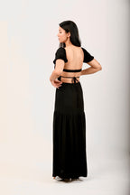 Backless Dress with Front Slit - Black