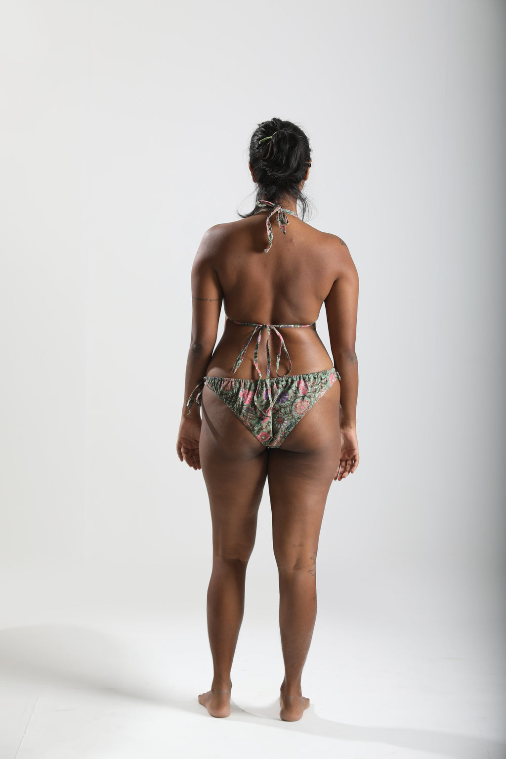 Sunbathing Hand Block Printed Cotton String Bikini Set - Mughal Vines