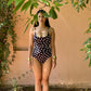 One-Piece Swimsuit with Removable Belt- Noir Dot