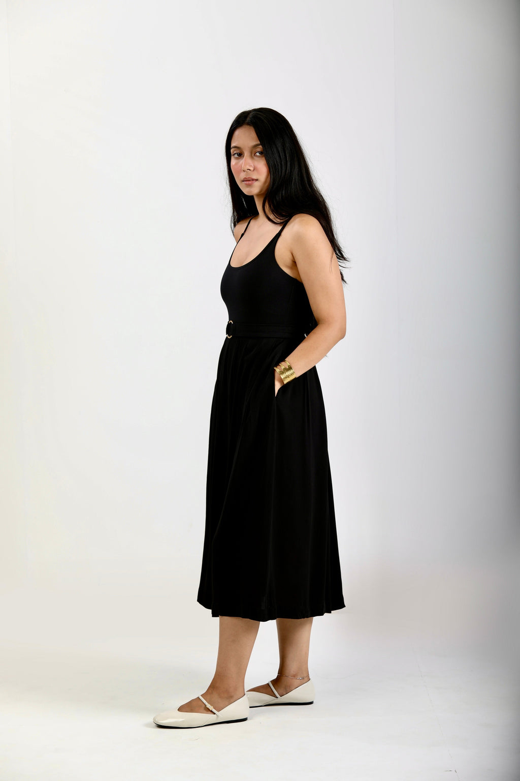 Pleated Skirt with Pockets - Black