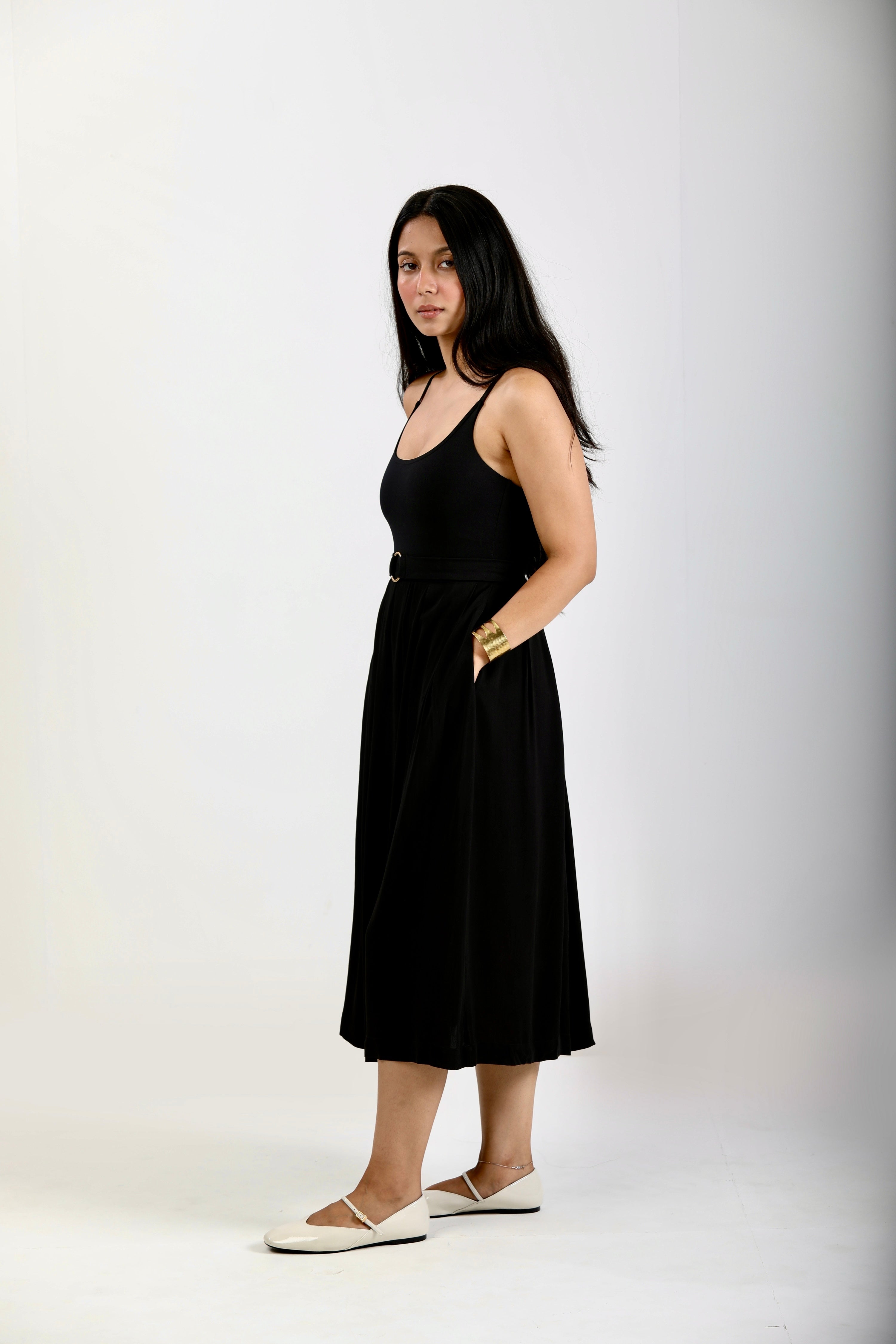 Pleated Skirt with Pockets - Black