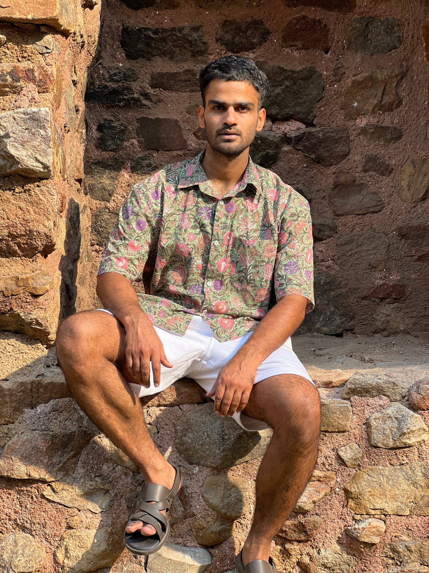 Hand Block Printed 100% Cotton Shirt - Mughal Vines