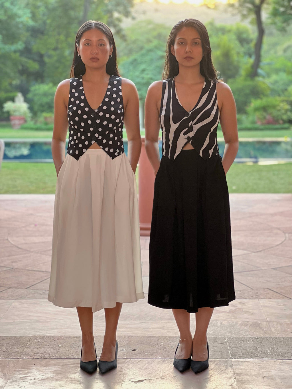 Pleated Skirt with Pockets - White