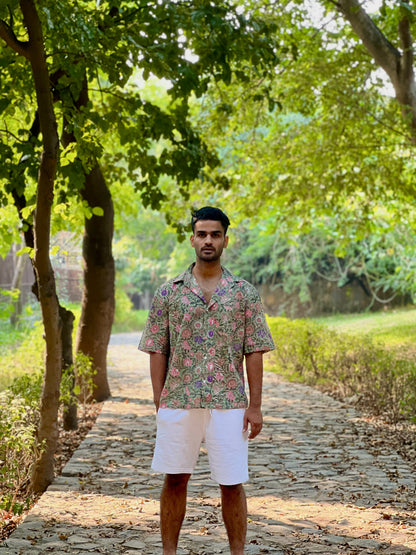 Hand Block Printed 100% Cotton Shirt - Mughal Vines