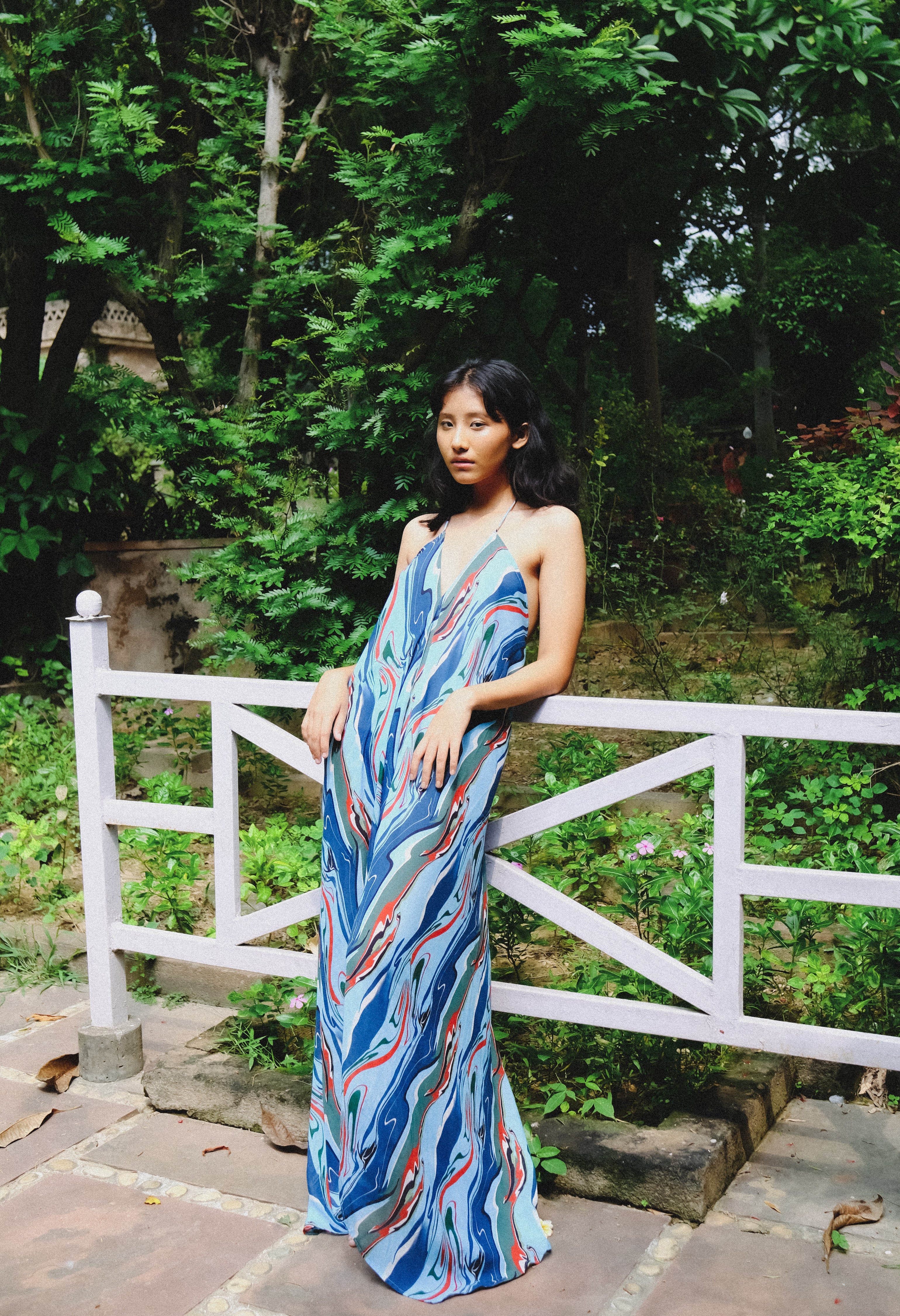 Cosmic Wave Plunge Back Kaftaan Dress