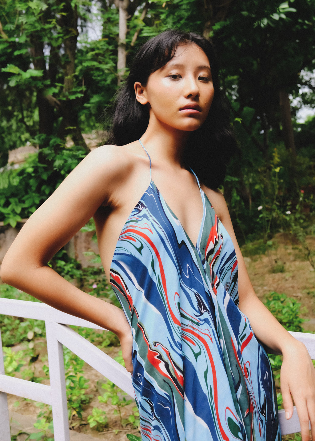 Cosmic Wave Plunge Back Kaftaan Dress