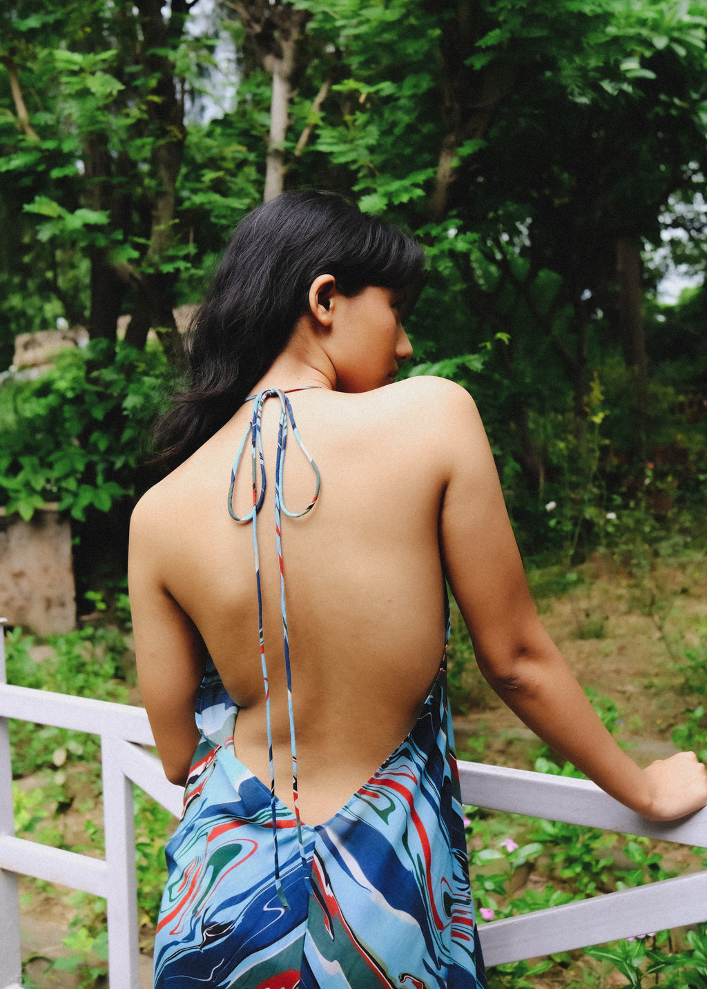 Cosmic Wave Plunge Back Kaftaan Dress