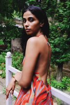 Cayenne Wave Plunge Back Kaftaan Dress