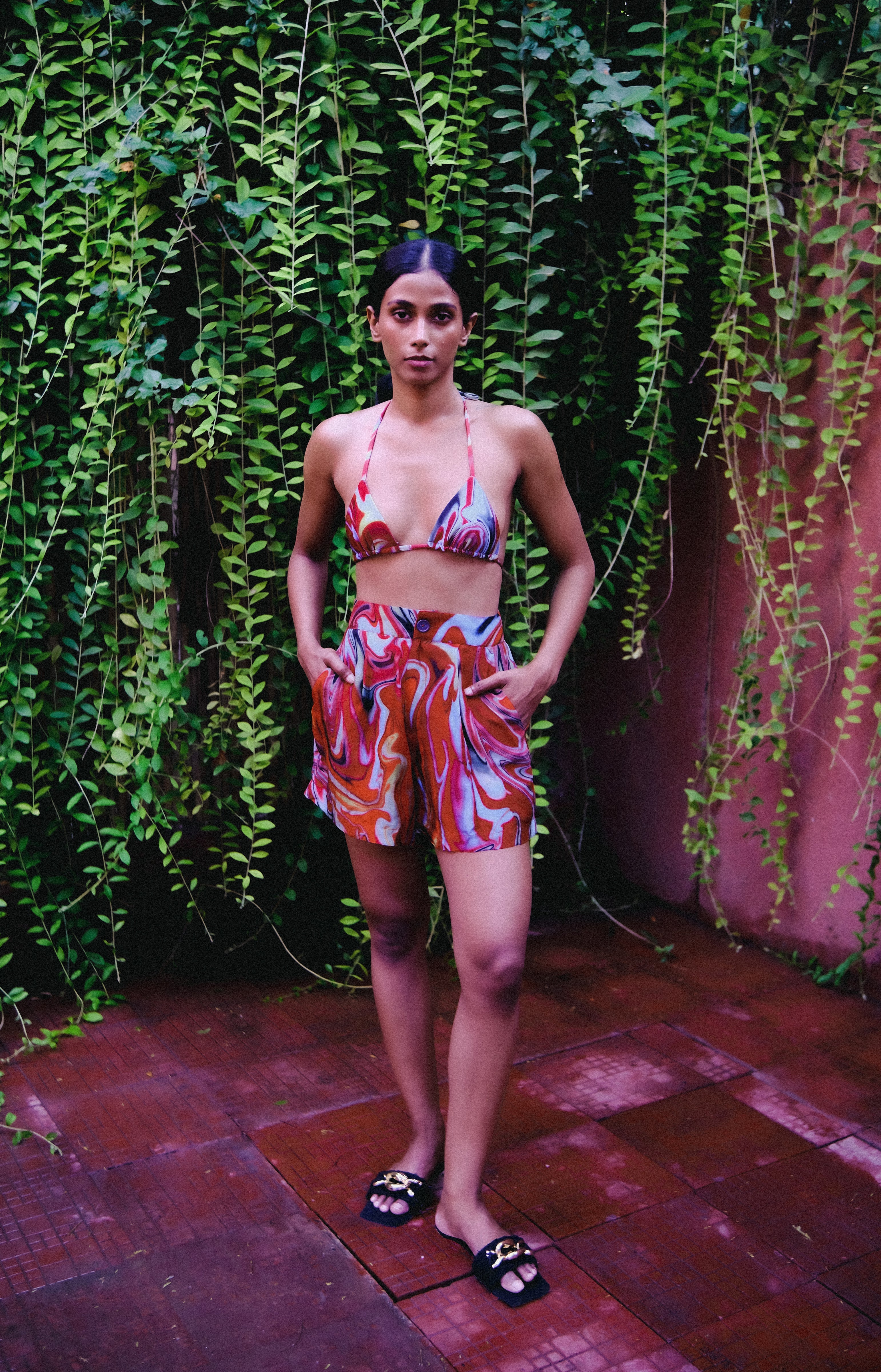 Cayenne Wave High Waist Shorts With Side Pockets