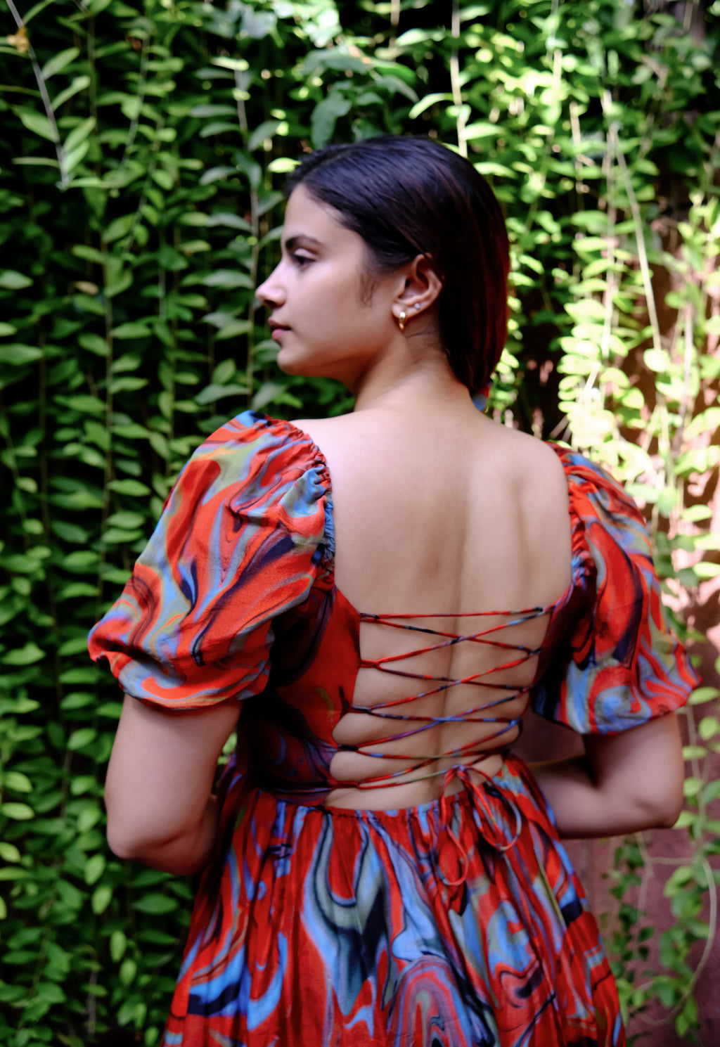 Cayenne Wave Back Tie Up Corset Dress With Pockets