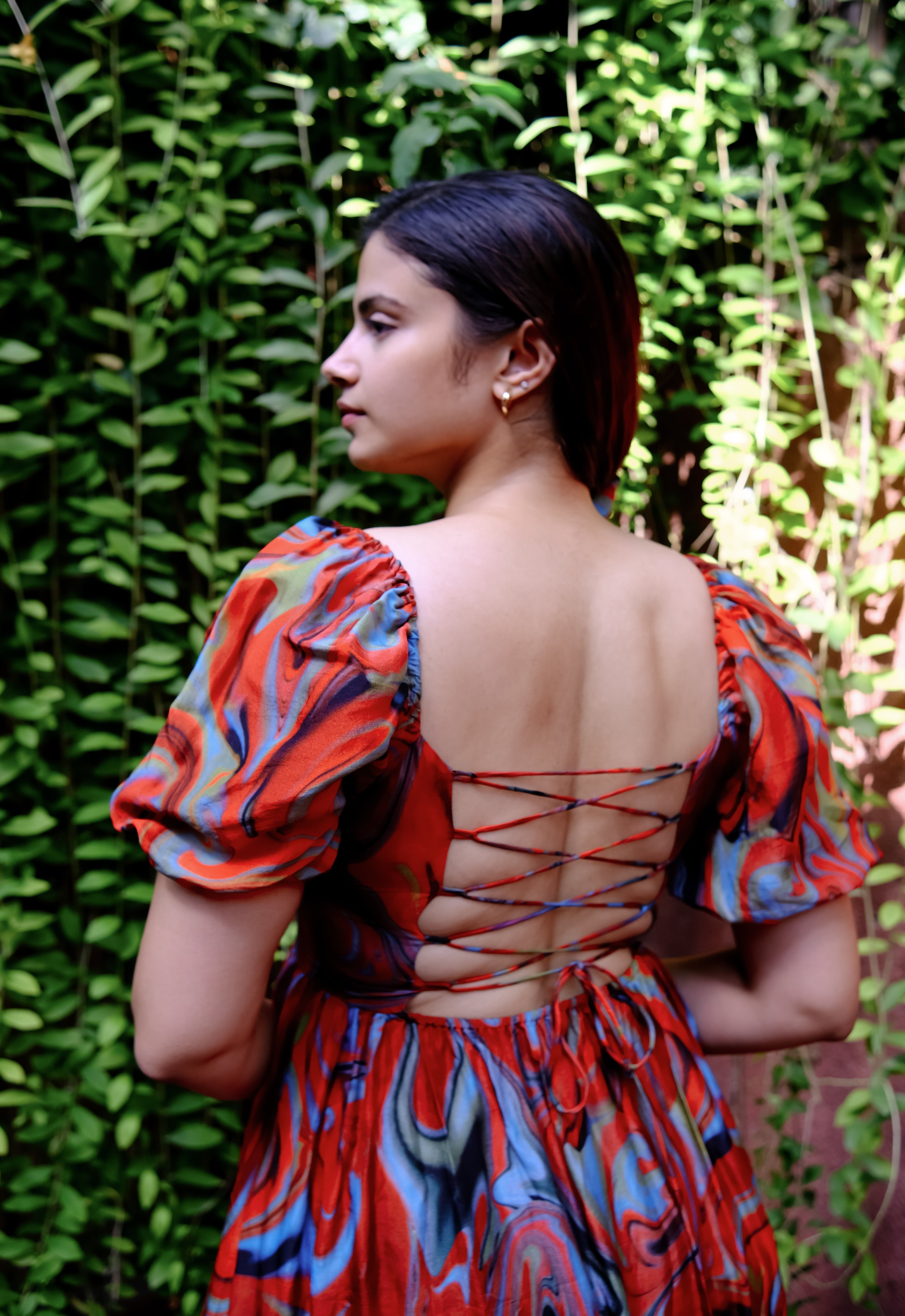 Cayenne Wave Back Tie Up Corset Dress With Pockets