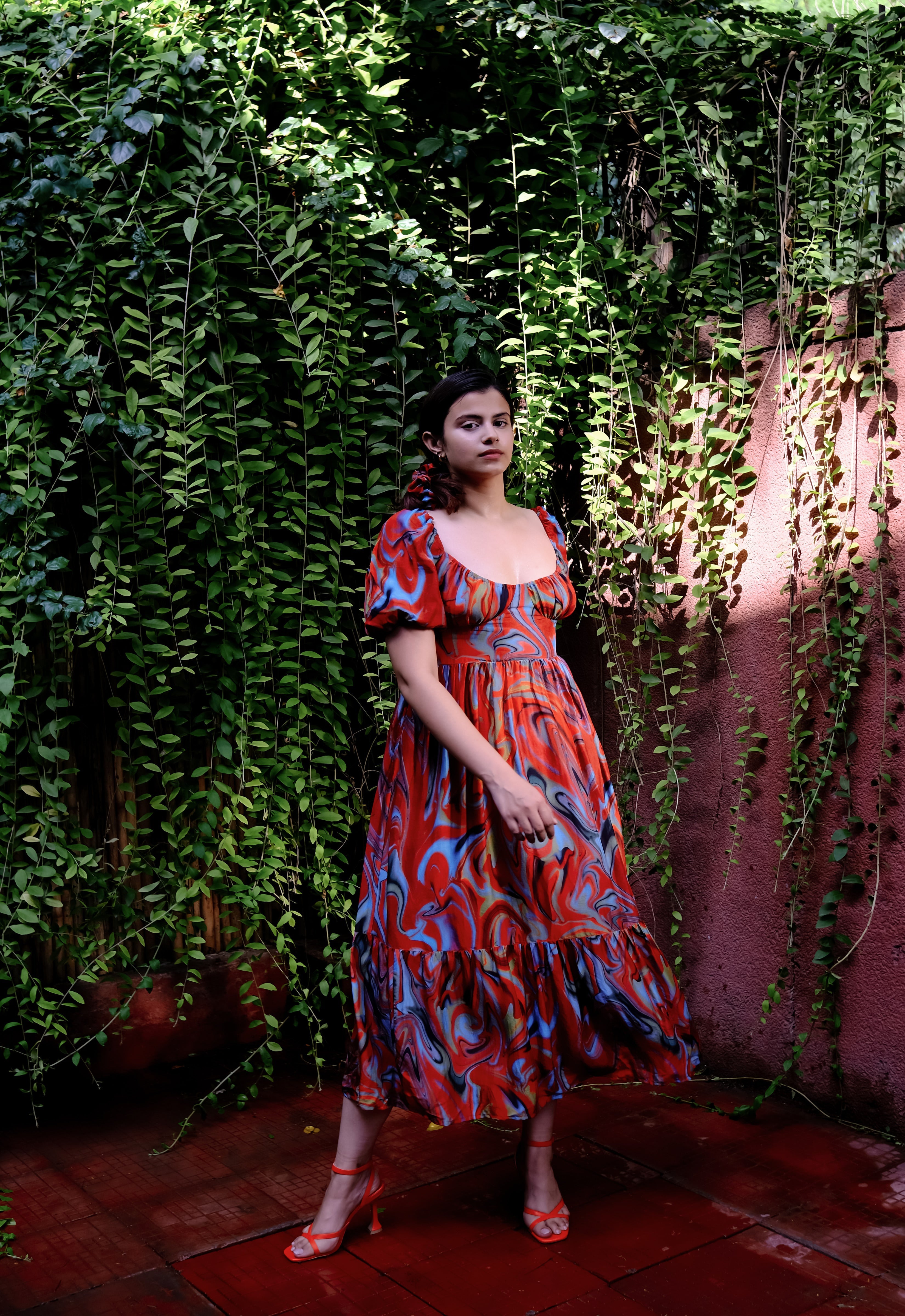 Cayenne Wave Back Tie Up Corset Dress With Pockets